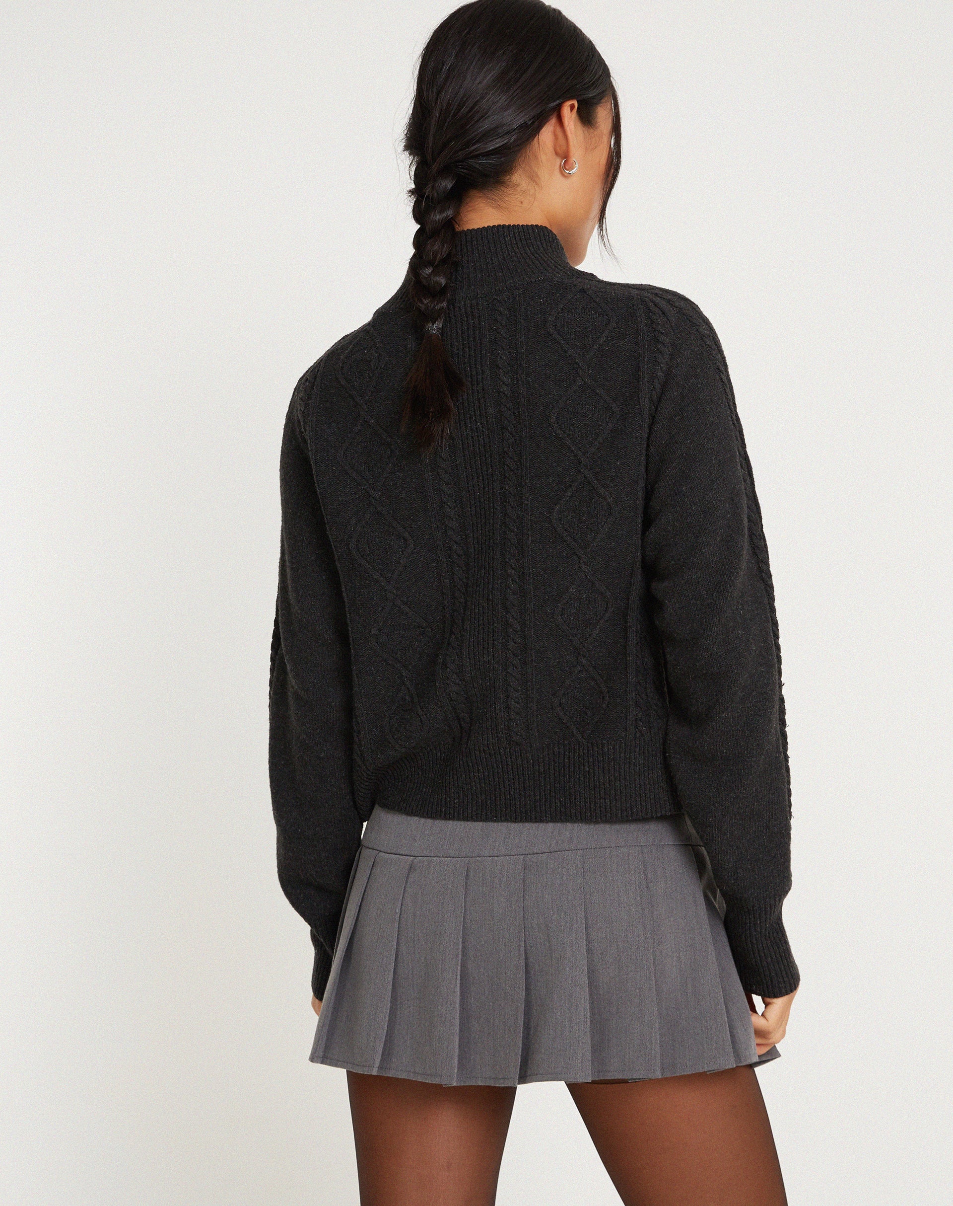 Lemila Cable Knit Jacket in Dark Shadow-Nico Sky