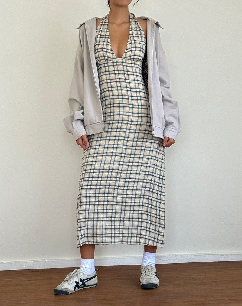 Lenata Halterneck Midi Dress in Pastel Blue Tartan-Nico Sky