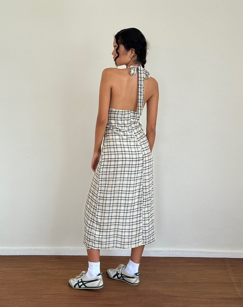 Lenata Halterneck Midi Dress in Pastel Blue Tartan-Nico Sky