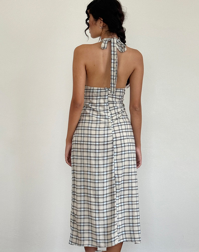Lenata Halterneck Midi Dress in Pastel Blue Tartan-Nico Sky