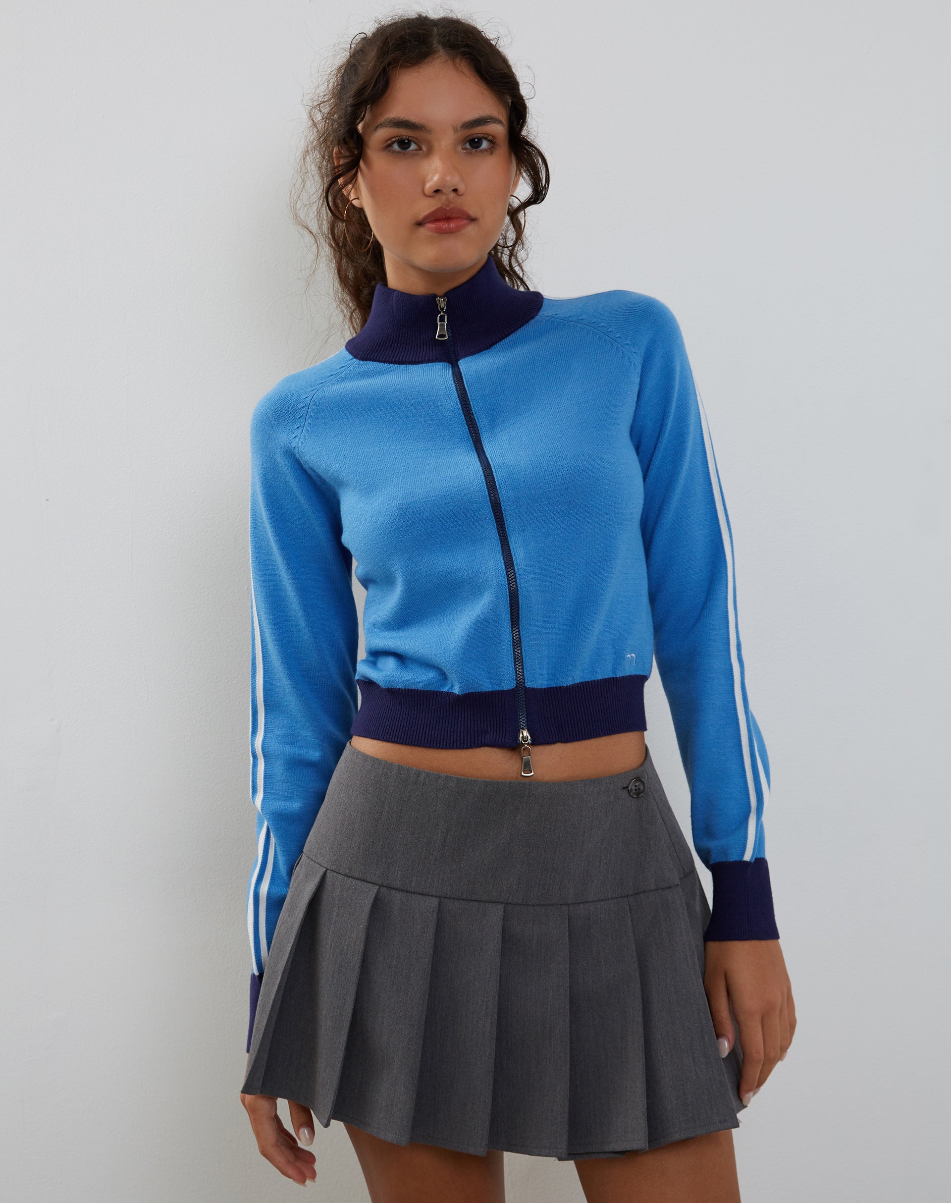 Lennon Zip Up Jacket in Blue with White Stripe-Nico Sky