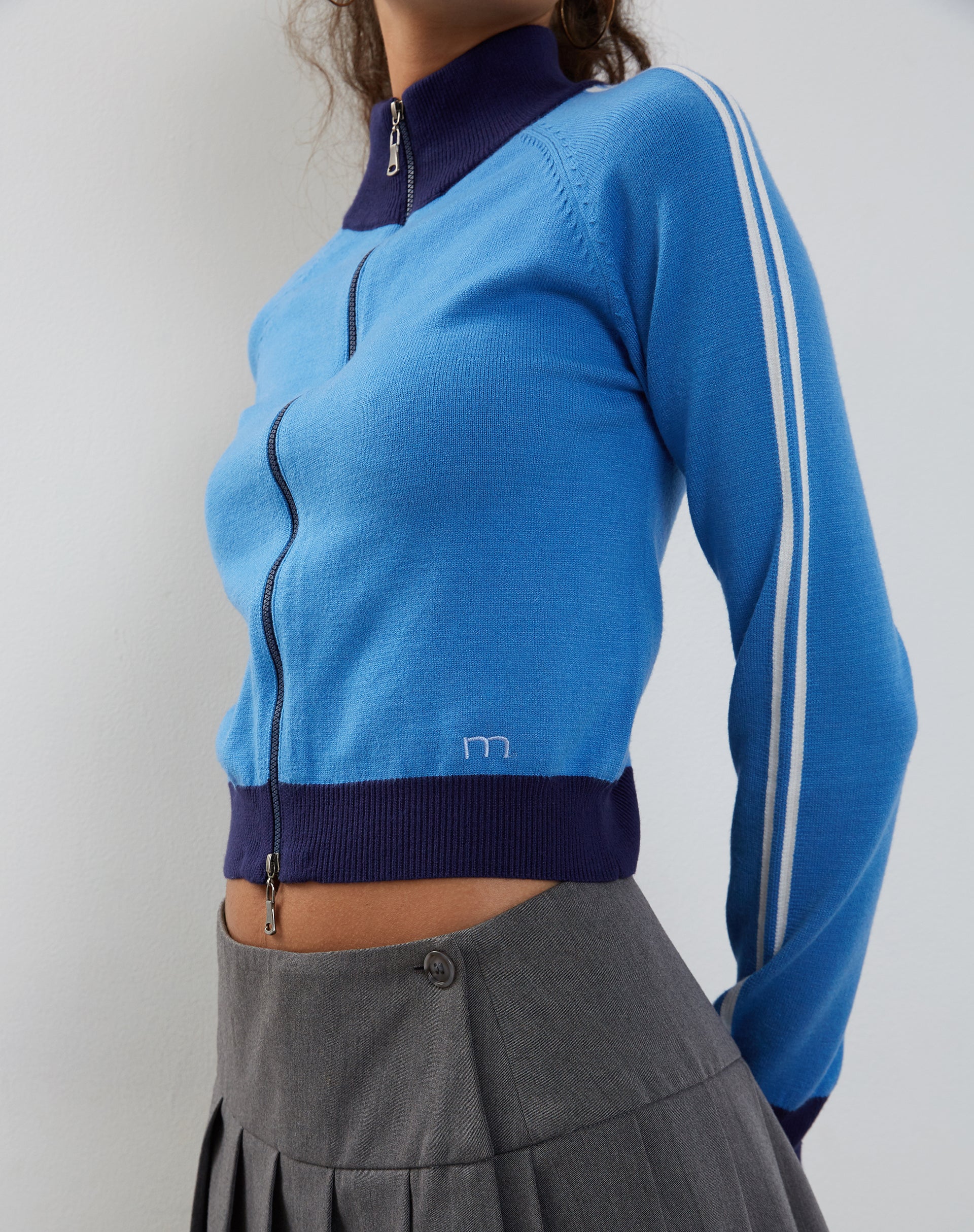 Lennon Zip Up Jacket in Blue with White Stripe-Nico Sky