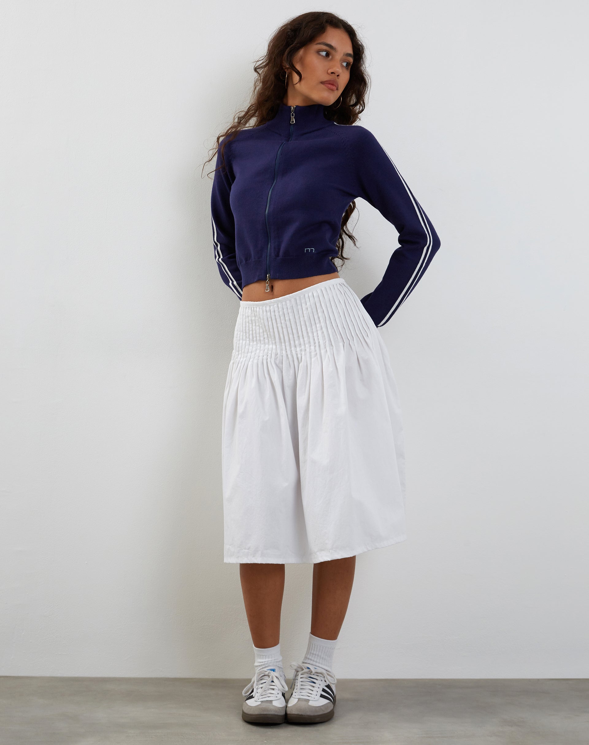 Lennon Knitted Jacket in Navy with White Stripe-Nico Sky