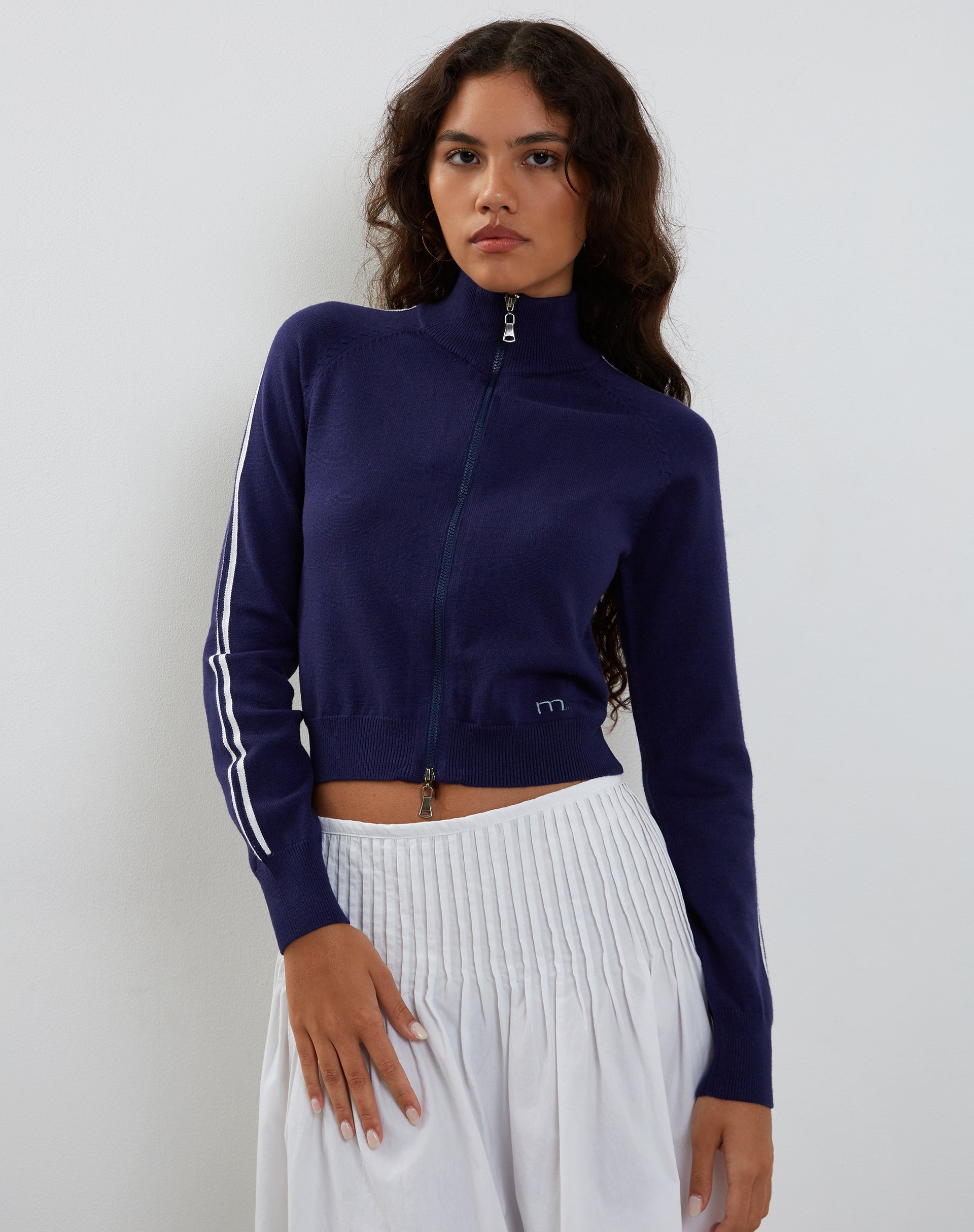 Lennon Knitted Jacket in Navy with White Stripe-Nico Sky