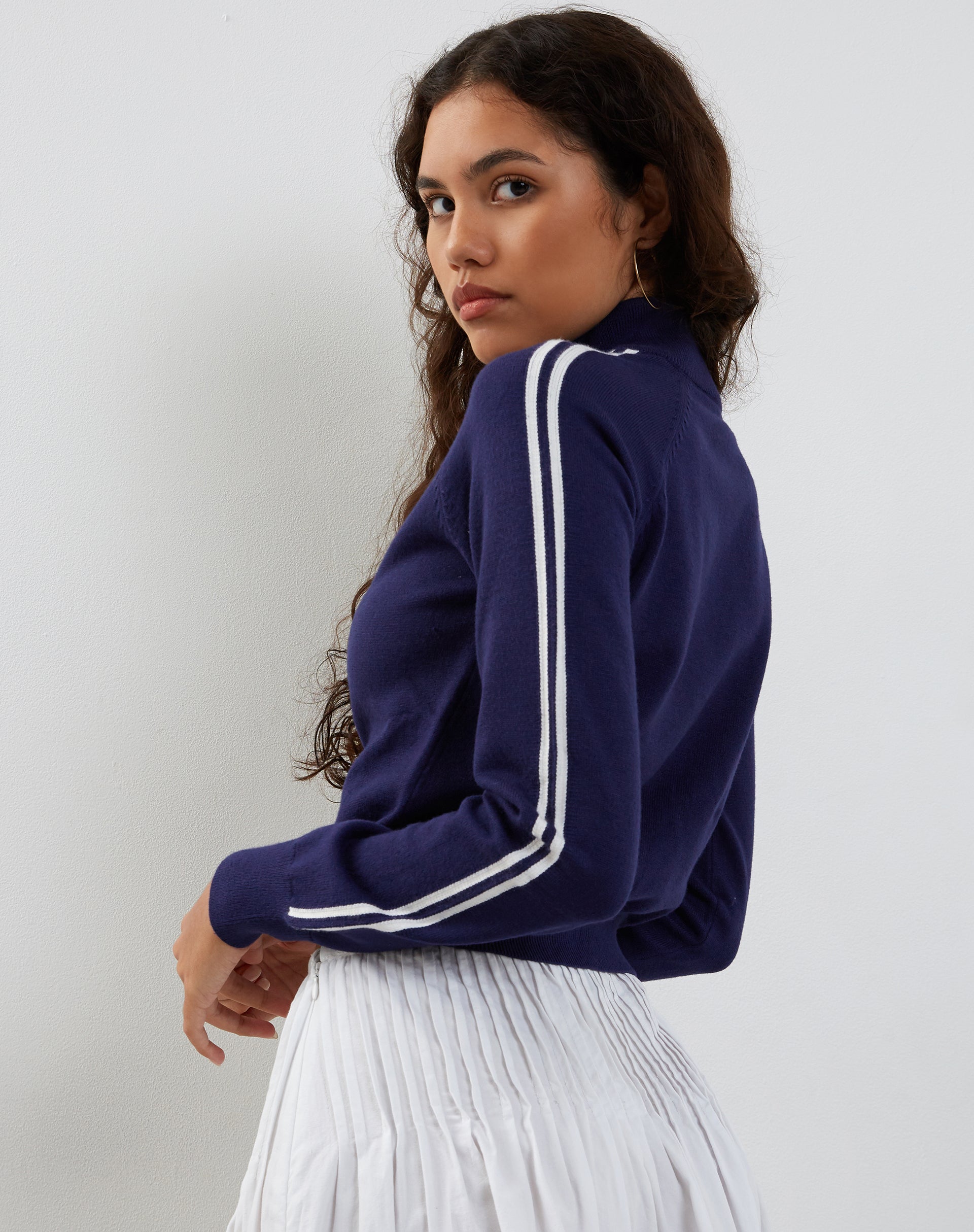 Lennon Knitted Jacket in Navy with White Stripe-Nico Sky