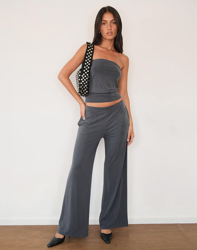 Baku Wide Leg Trouser in Dark Grey-Nico Sky