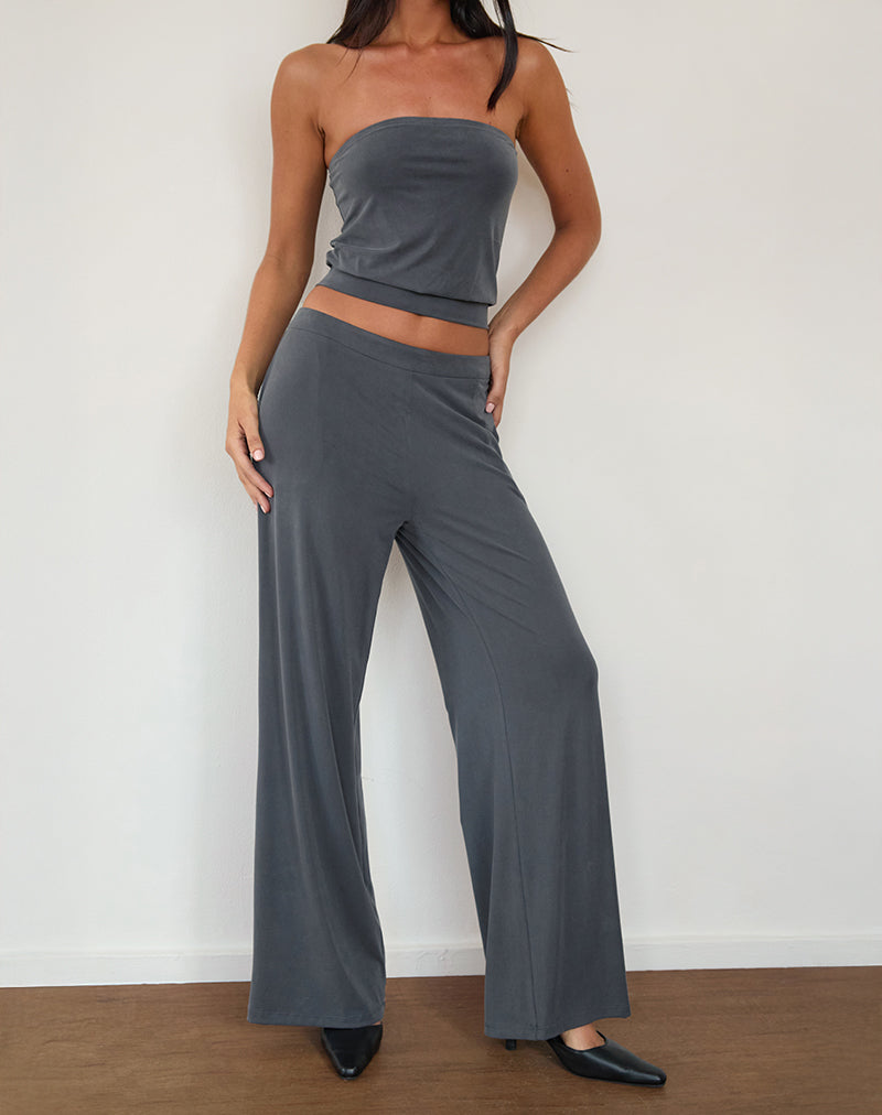 Baku Wide Leg Trouser in Dark Grey-Nico Sky