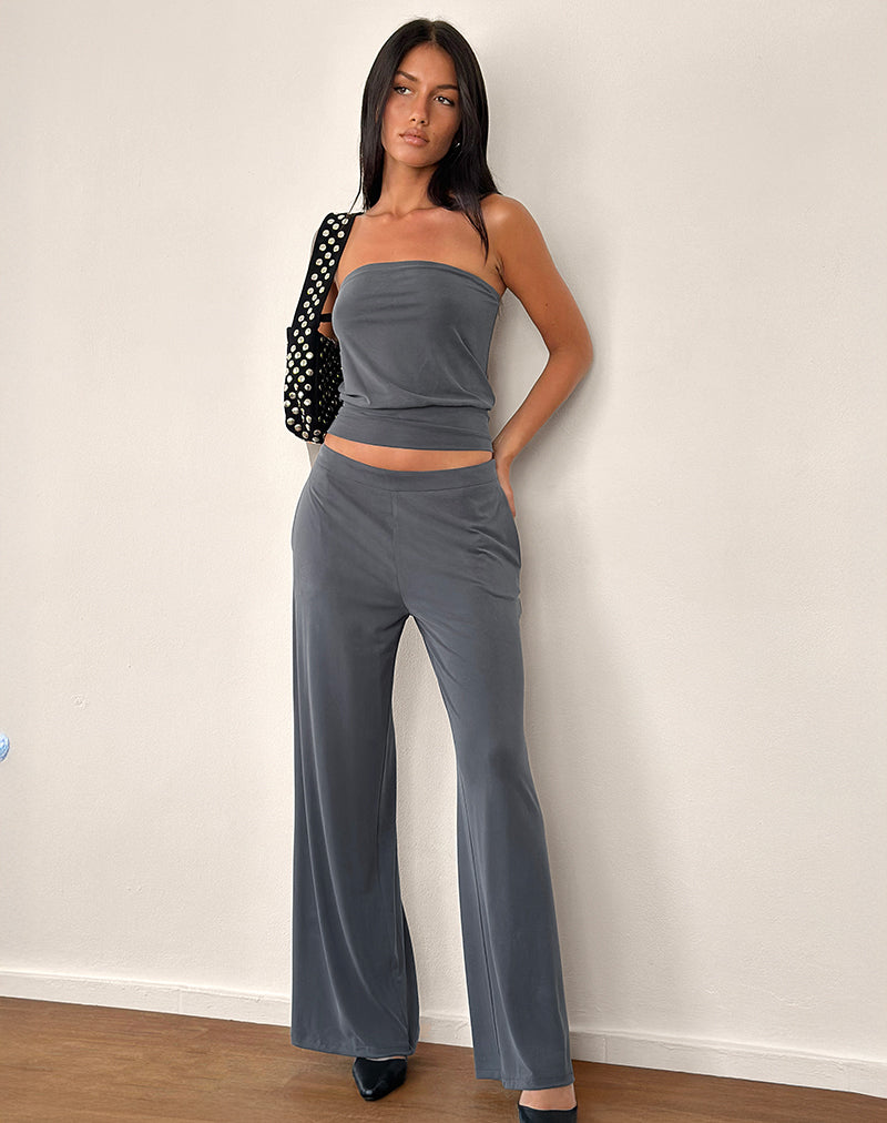 Baku Wide Leg Trouser in Dark Grey-Nico Sky