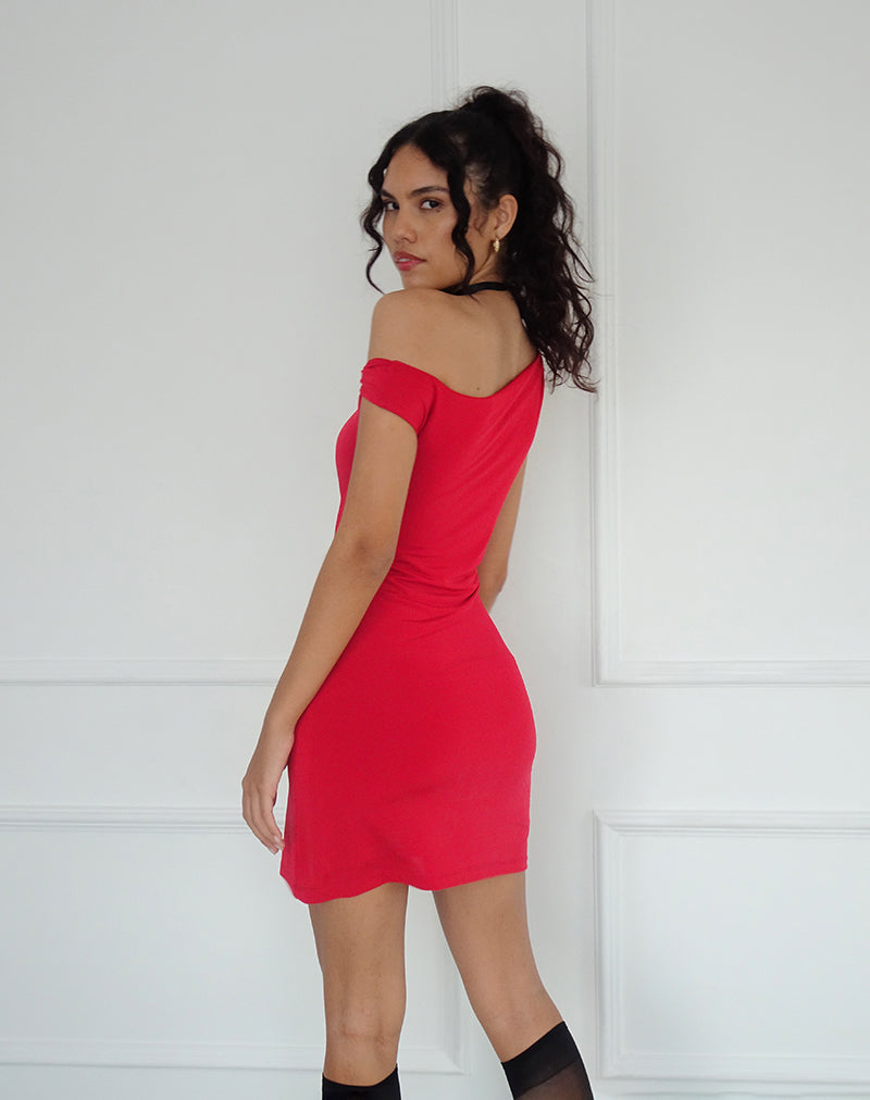 Leona Twist Sleeve Mini Dress in Red-Nico Sky