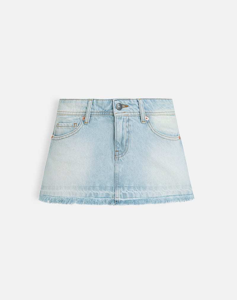 Low Rise Denim Mini Skirt in Icy Blue-Nico Sky