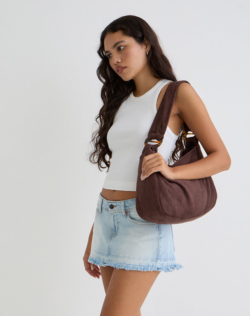 Tetira Bag with Double Tortoise Shell Buckle in Brown-Nico Sky
