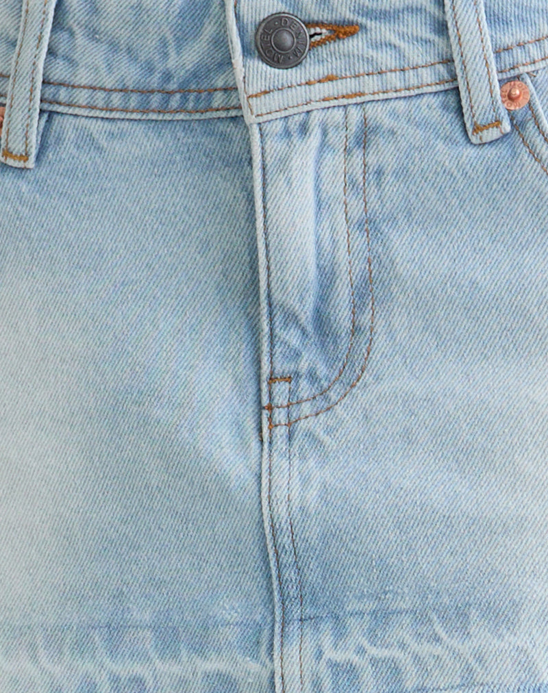 Low Rise Denim Mini Skirt in Icy Blue-Nico Sky