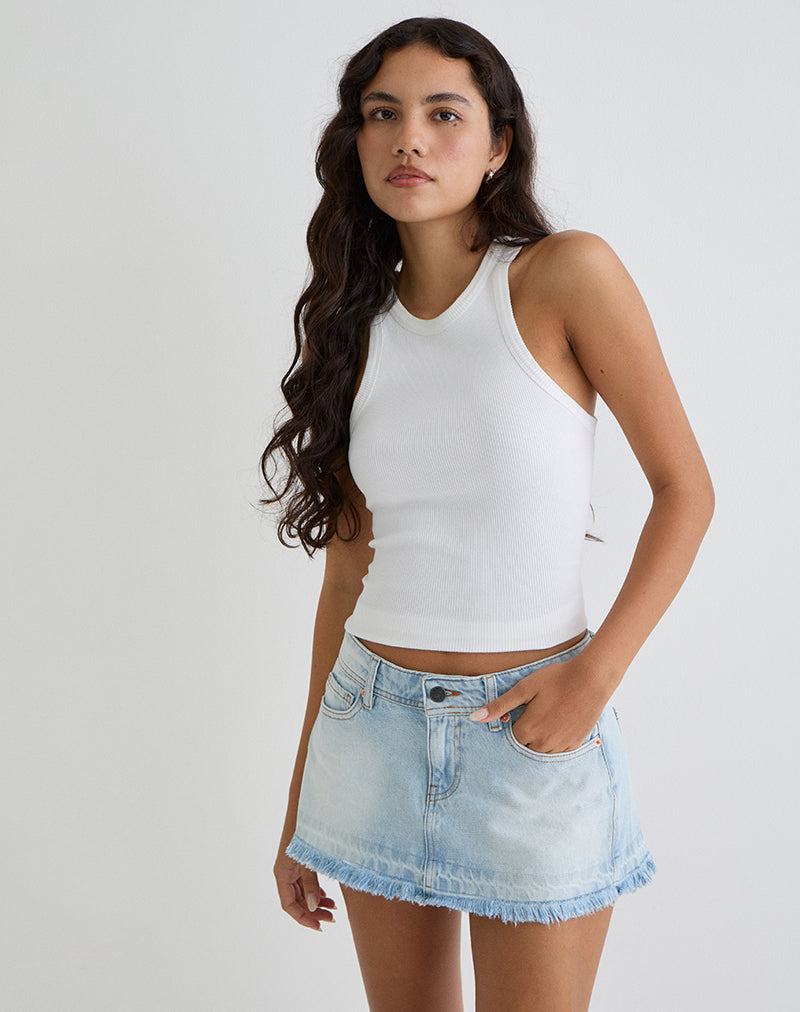 Low Rise Denim Mini Skirt in Icy Blue-Nico Sky