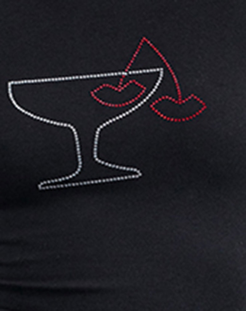 Sutin Baby Tee in Black with Cocktail Glass Hotfix-Nico Sky