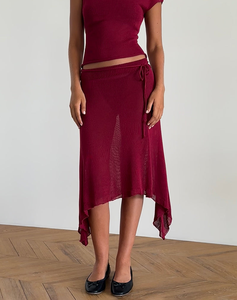 Leysa Midi Skirt in Sheer Knit Red-Nico Sky