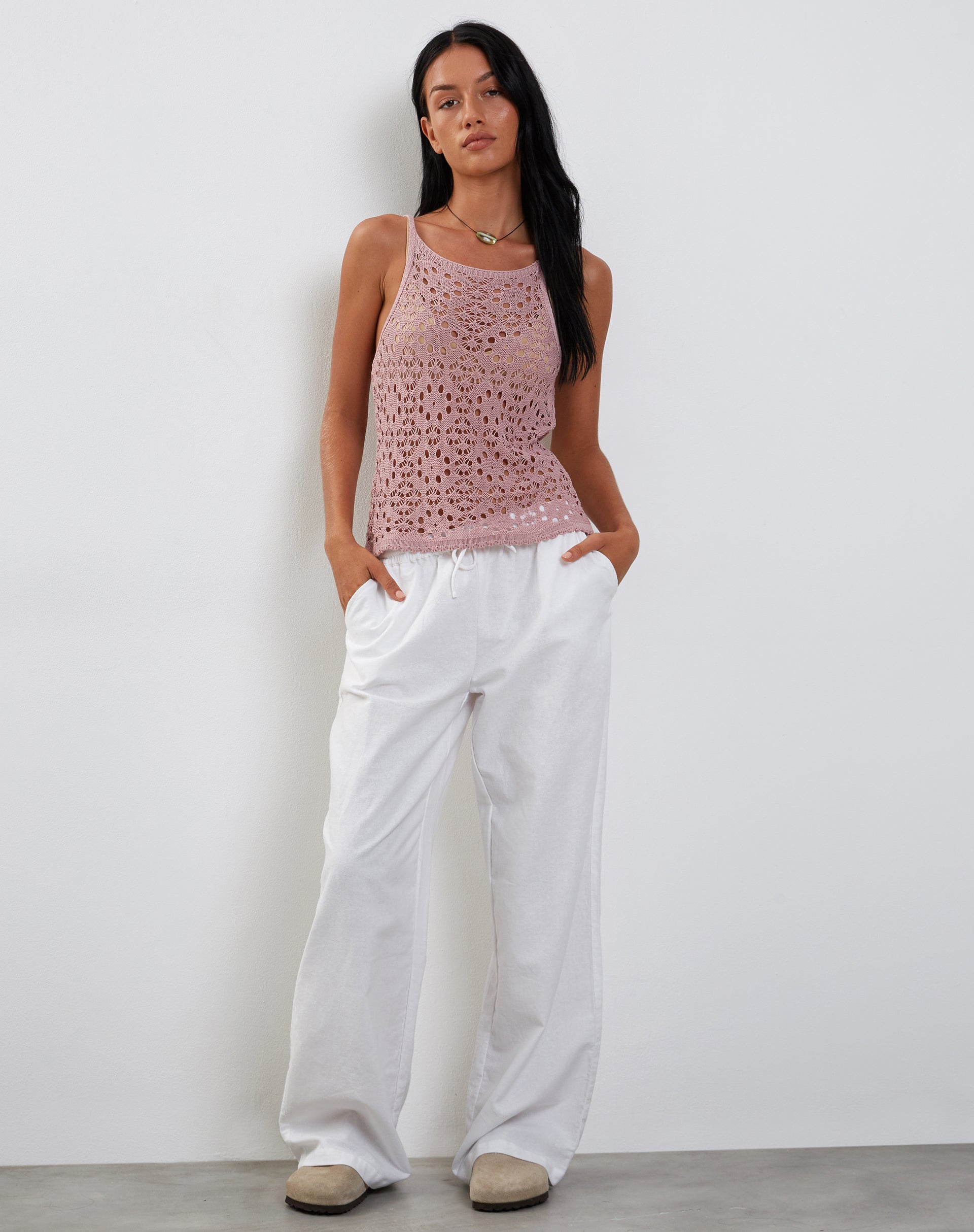 Limu Crochet Cami Top in Dusty Pink-Nico Sky