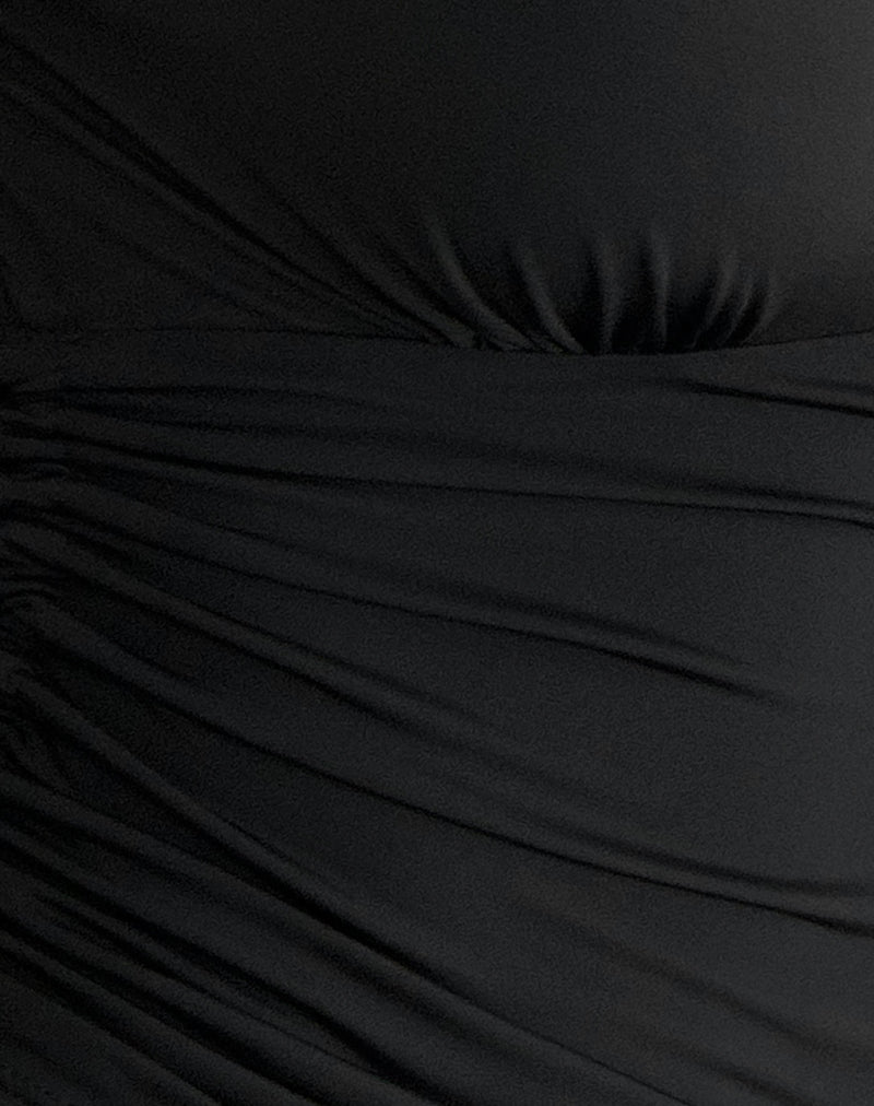 Lindka Plunge Assymetric Top in Slinky Black-Nico Sky