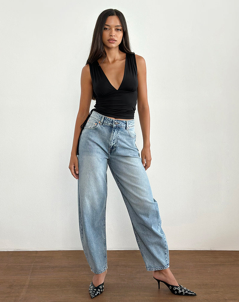 Lindka Plunge Assymetric Top in Slinky Black-Nico Sky