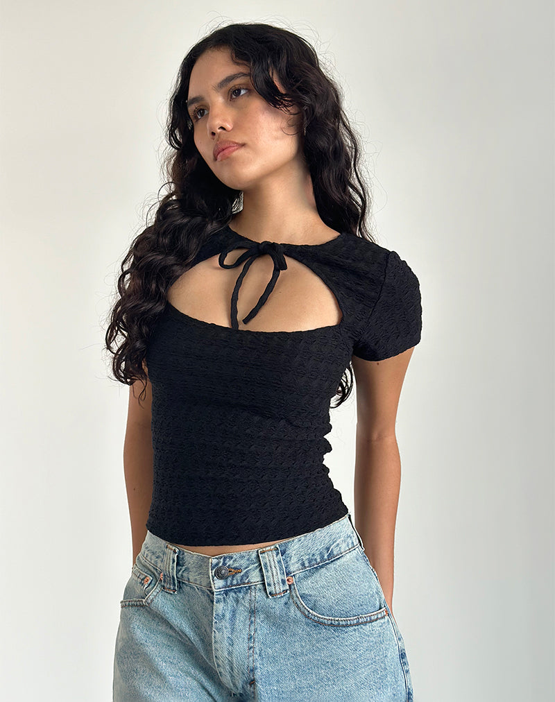 Lindsay Top in Textured Black-Nico Sky