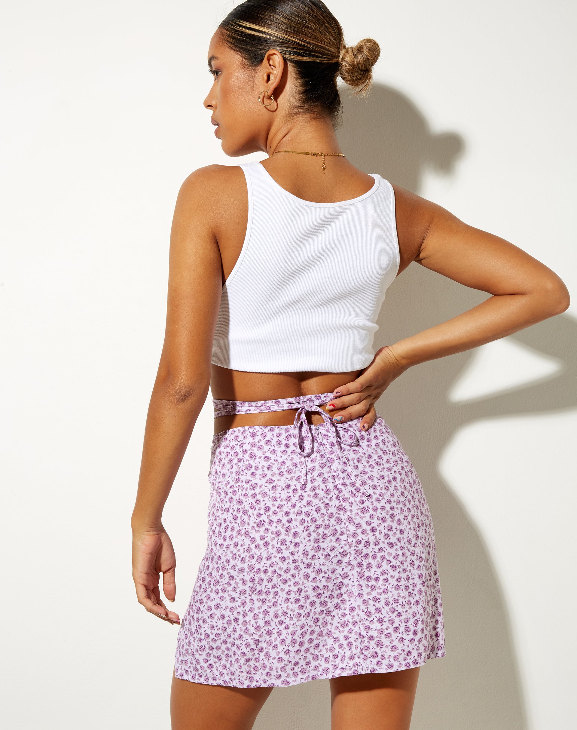 Linor Mini Skirt in Ditsy Rose Lilac-Nico Sky