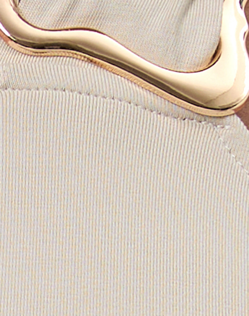 Lorie Halterneck Top in Cupro Oatmilk with Metal Ring-Nico Sky