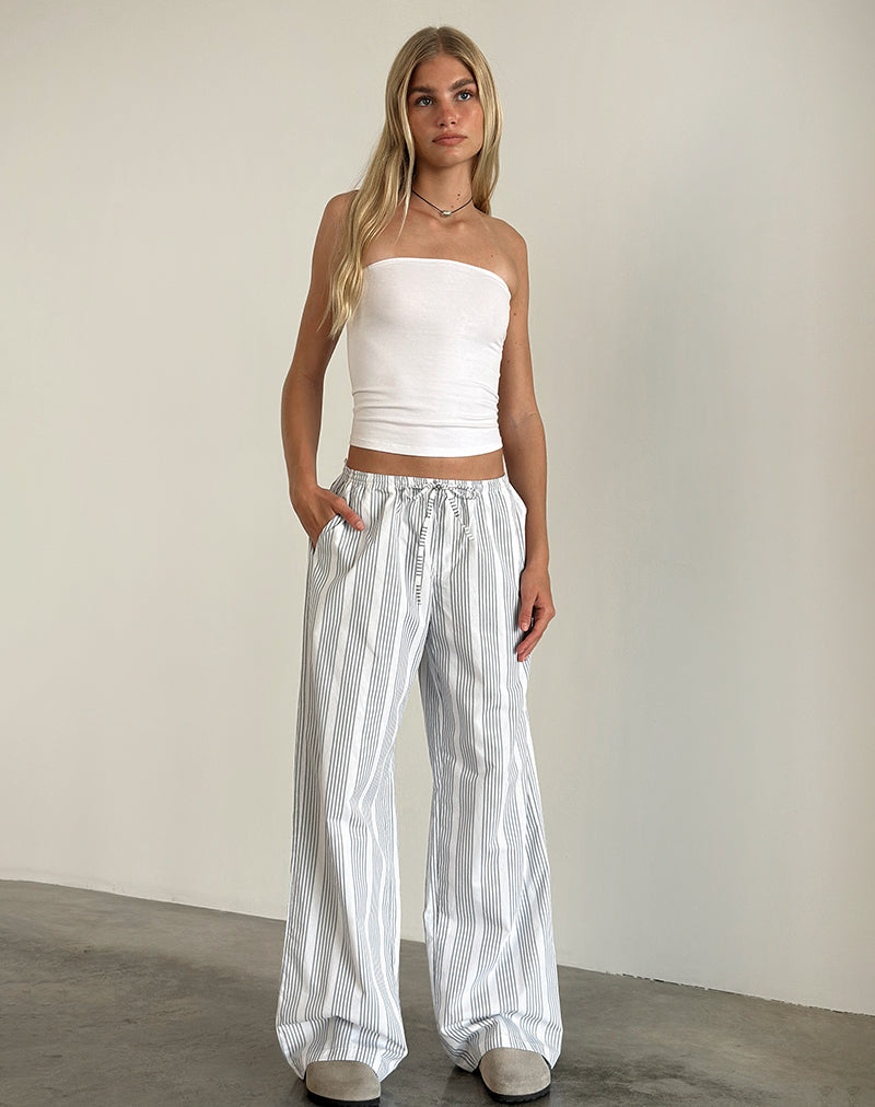 Lirura Trouser in Vertical Grey Stripe-Nico Sky