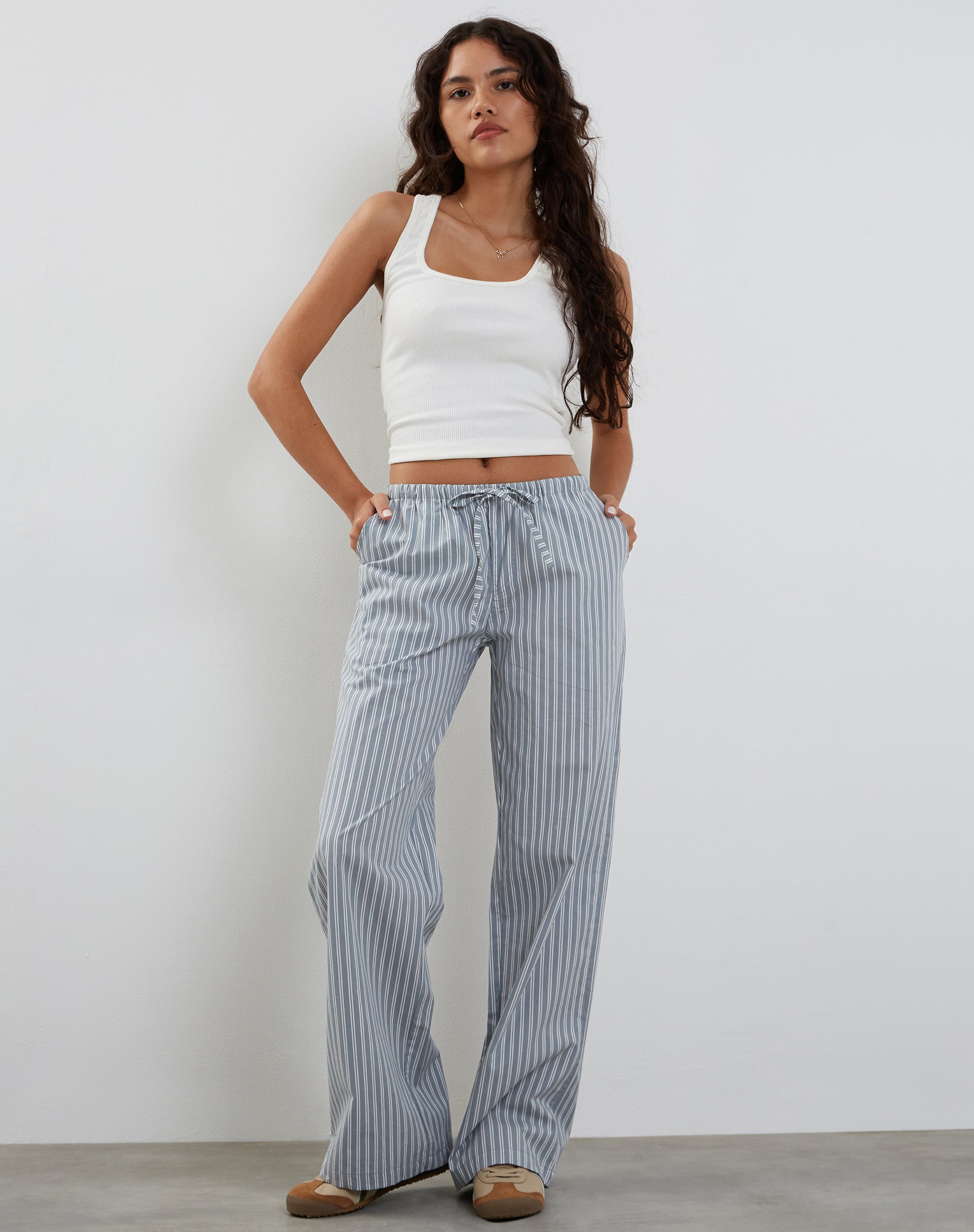 Lirura Wide Leg Trouser in Grey with White Stripes-Nico Sky