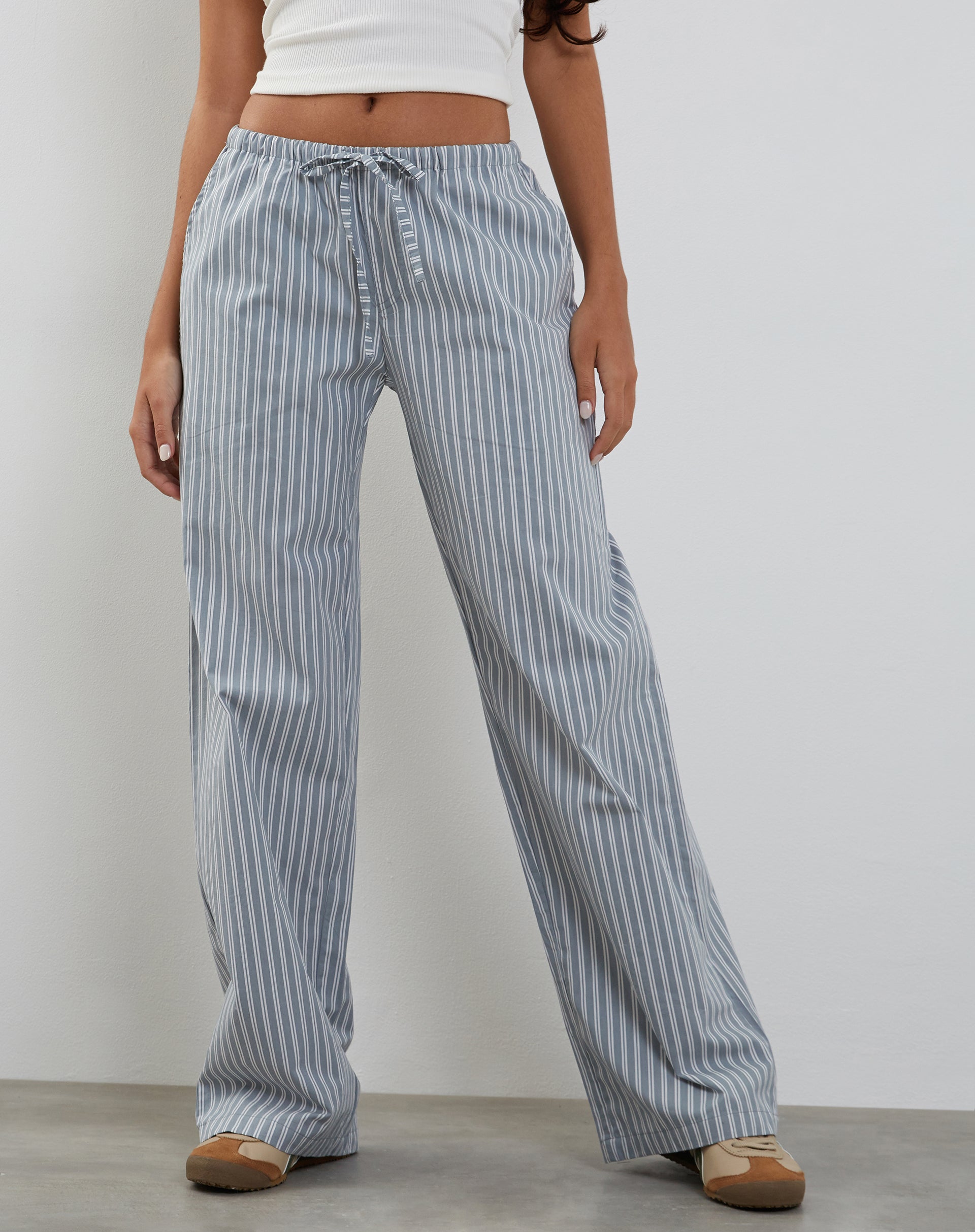 Lirura Wide Leg Trouser in Grey with White Stripes-Nico Sky