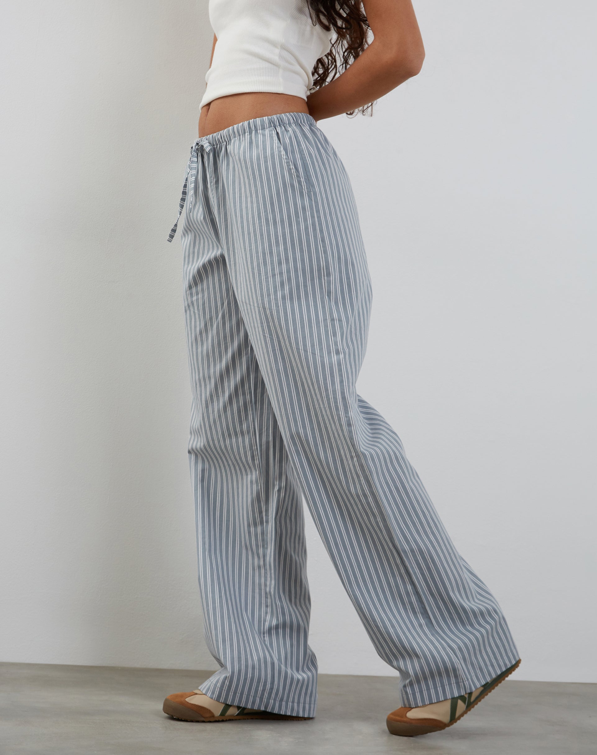 Lirura Wide Leg Trouser in Grey with White Stripes-Nico Sky