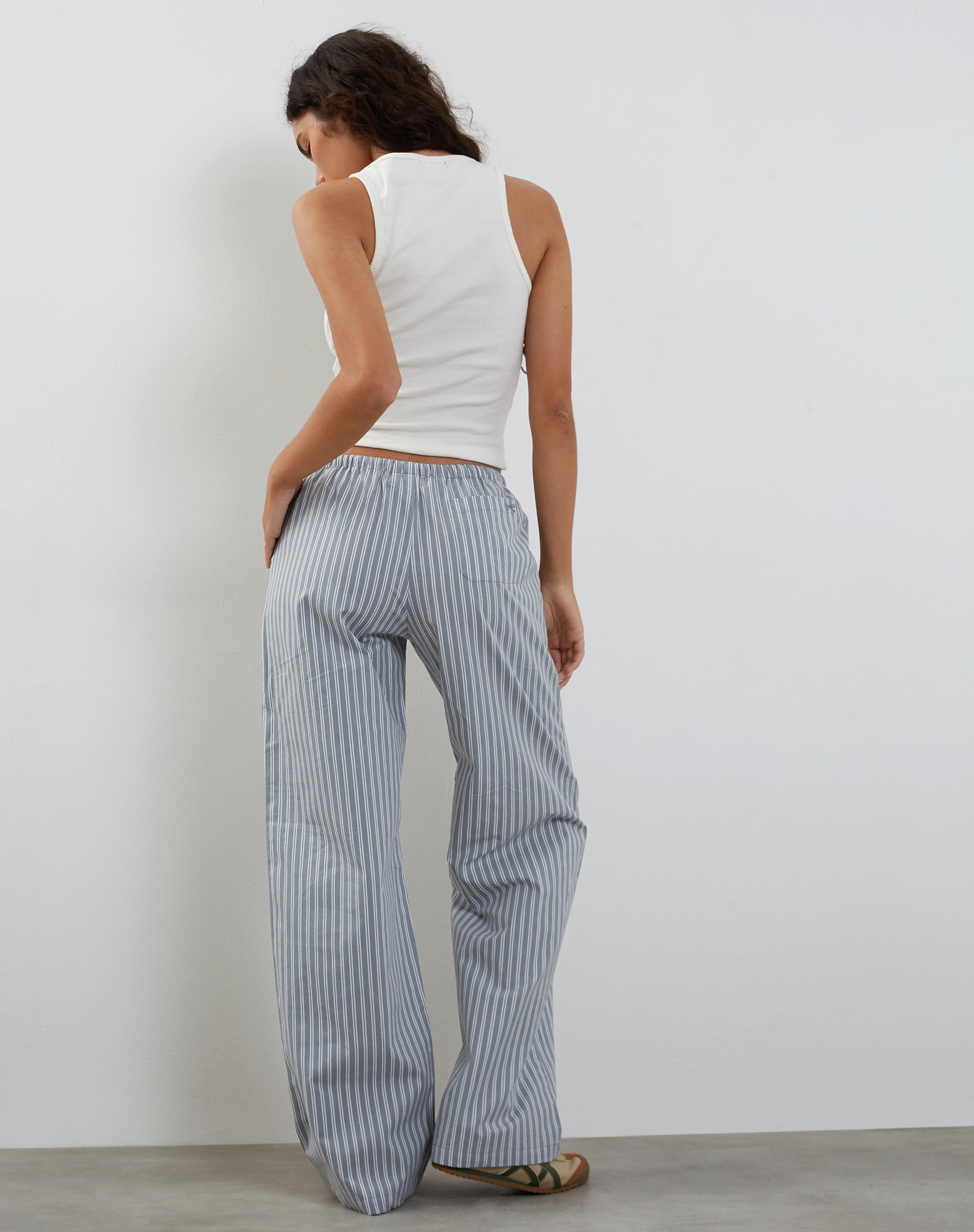 Lirura Wide Leg Trouser in Grey with White Stripes-Nico Sky