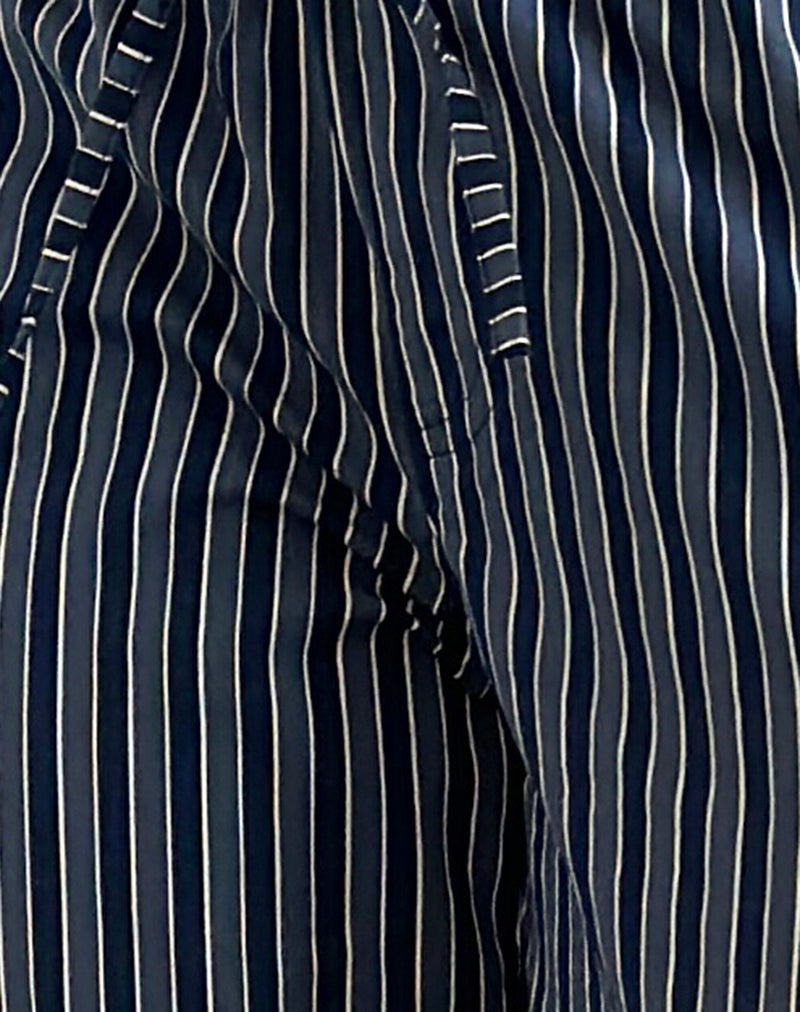 Lirura Wide Leg Trousers in Indigo Stripe Dark Blue-Nico Sky