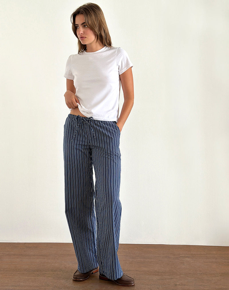 Lirura Wide Leg Trousers in Indigo Stripe Dark Blue-Nico Sky