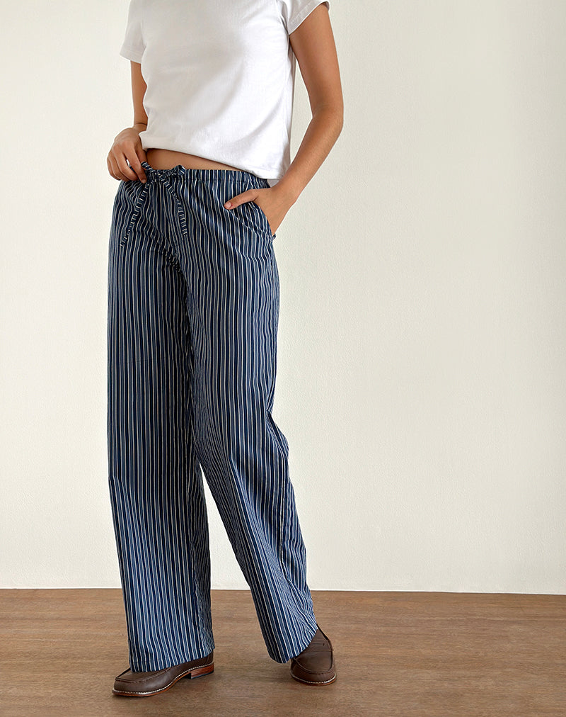 Lirura Wide Leg Trousers in Indigo Stripe Dark Blue-Nico Sky