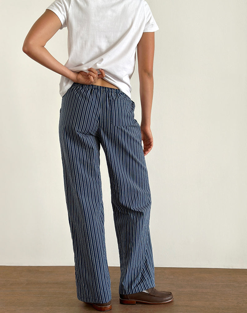 Lirura Wide Leg Trousers in Indigo Stripe Dark Blue-Nico Sky