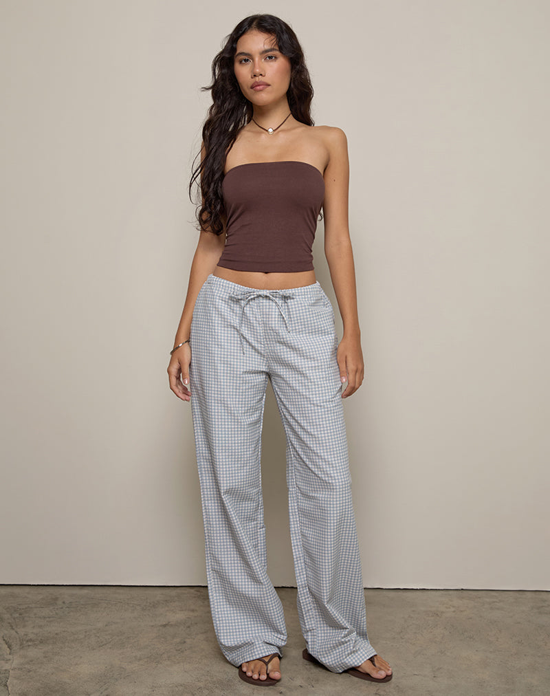 Lirura Trouser in Mini Gingham Blue and Grey-Nico Sky