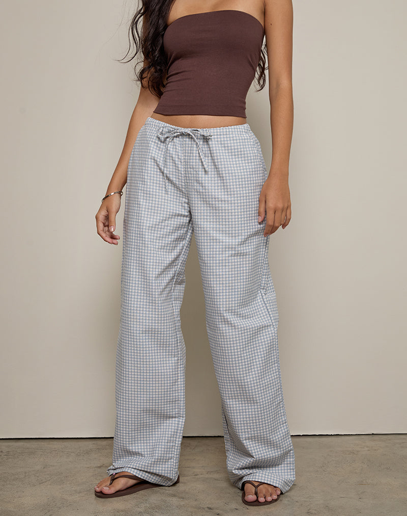 Lirura Trouser in Mini Gingham Blue and Grey-Nico Sky