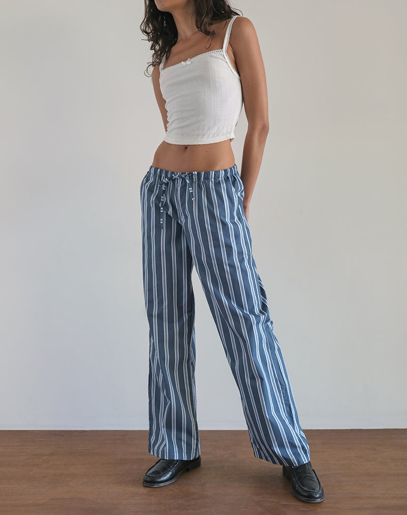 Lirura Trouser in Poplin Formal Stripe Navy-Nico Sky