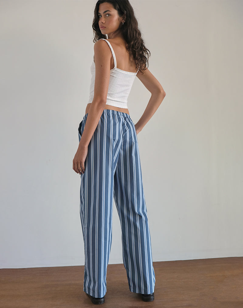 Lirura Trouser in Poplin Formal Stripe Navy-Nico Sky