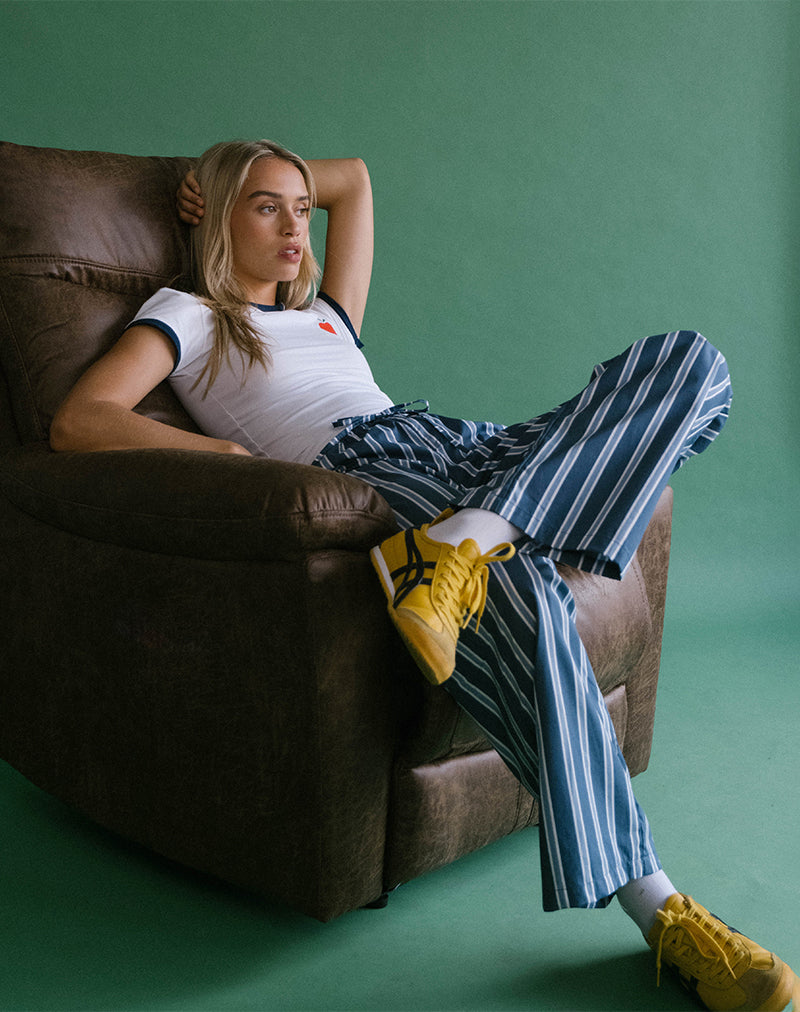 Lirura Trouser in Poplin Formal Stripe Navy-Nico Sky