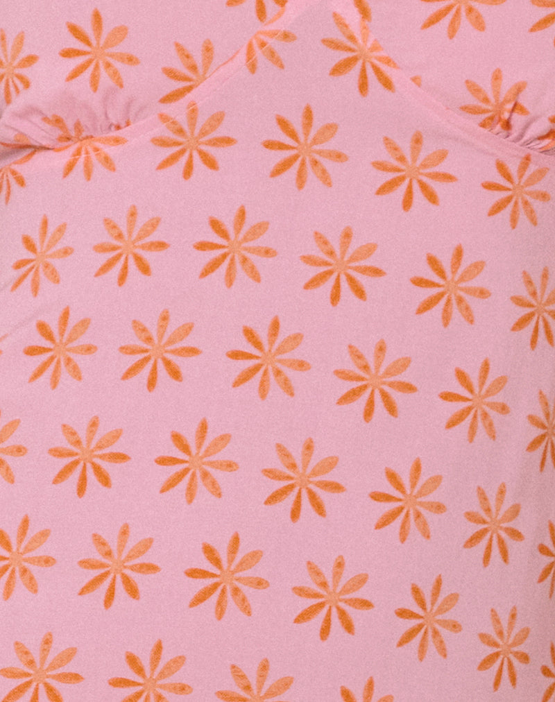 Lisheva Midi Dress in Tile Flower Pink-Nico Sky