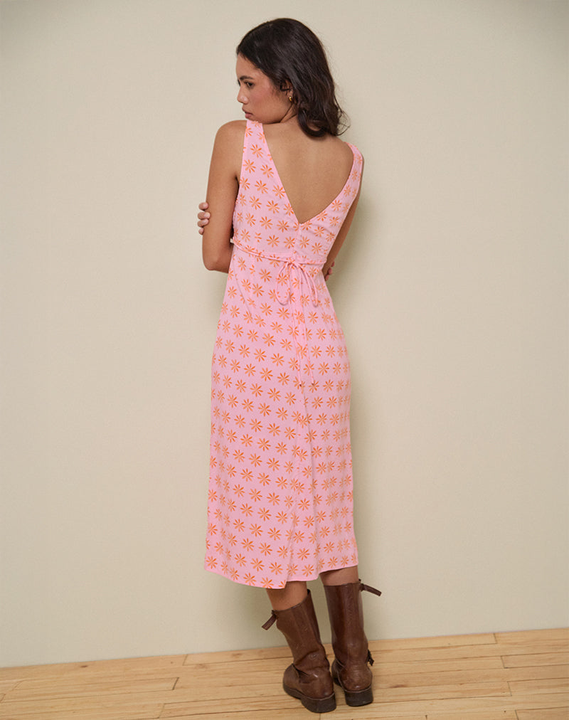 Lisheva Midi Dress in Tile Flower Pink-Nico Sky
