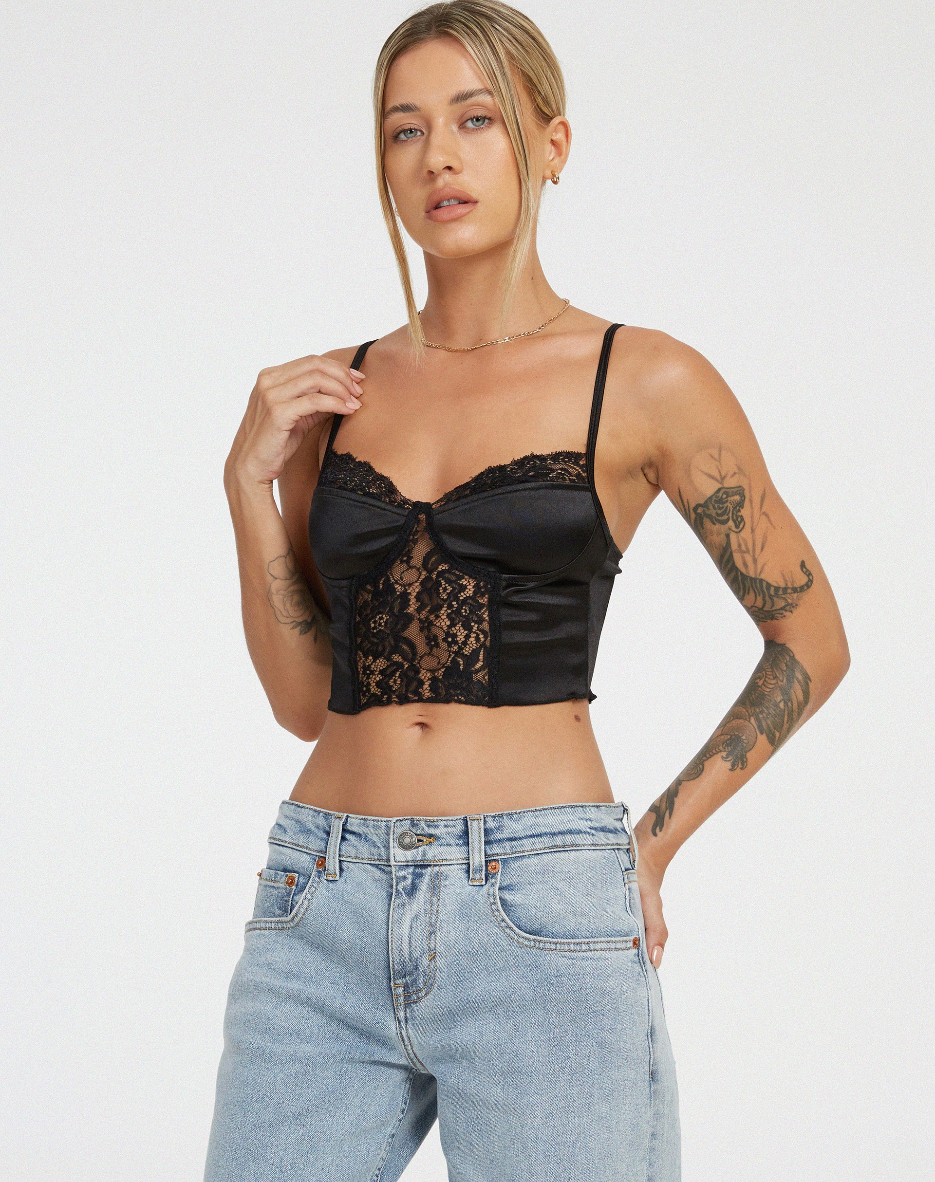Litasa Corset Top in Satin Black-Nico Sky
