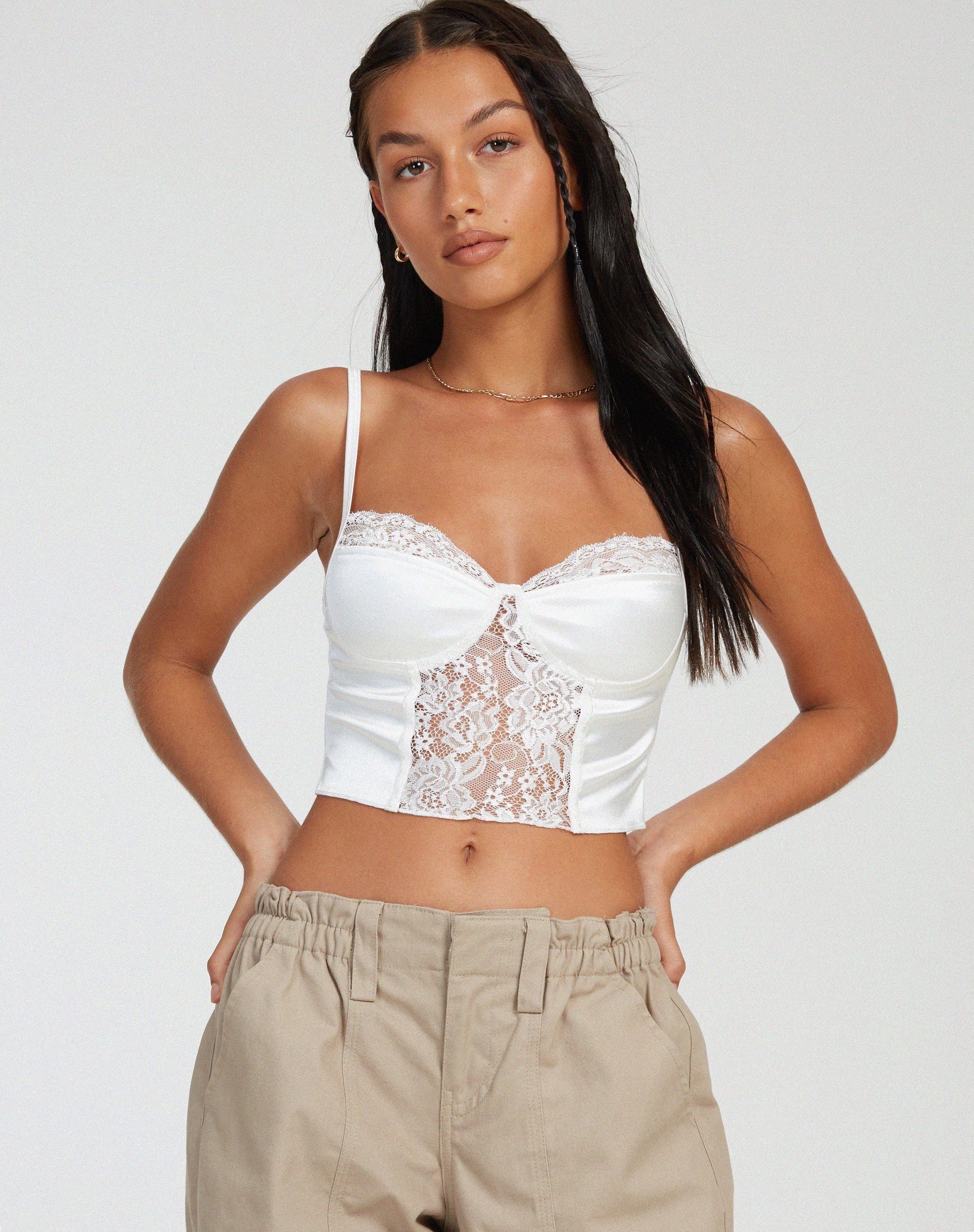 Litasa Corset Top in Satin Ivory-Nico Sky
