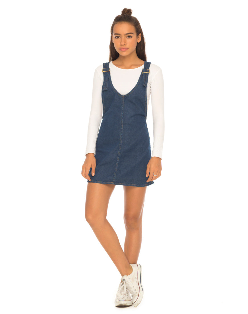 Litton Pinafore Dress in Denim Indigo-Nico Sky