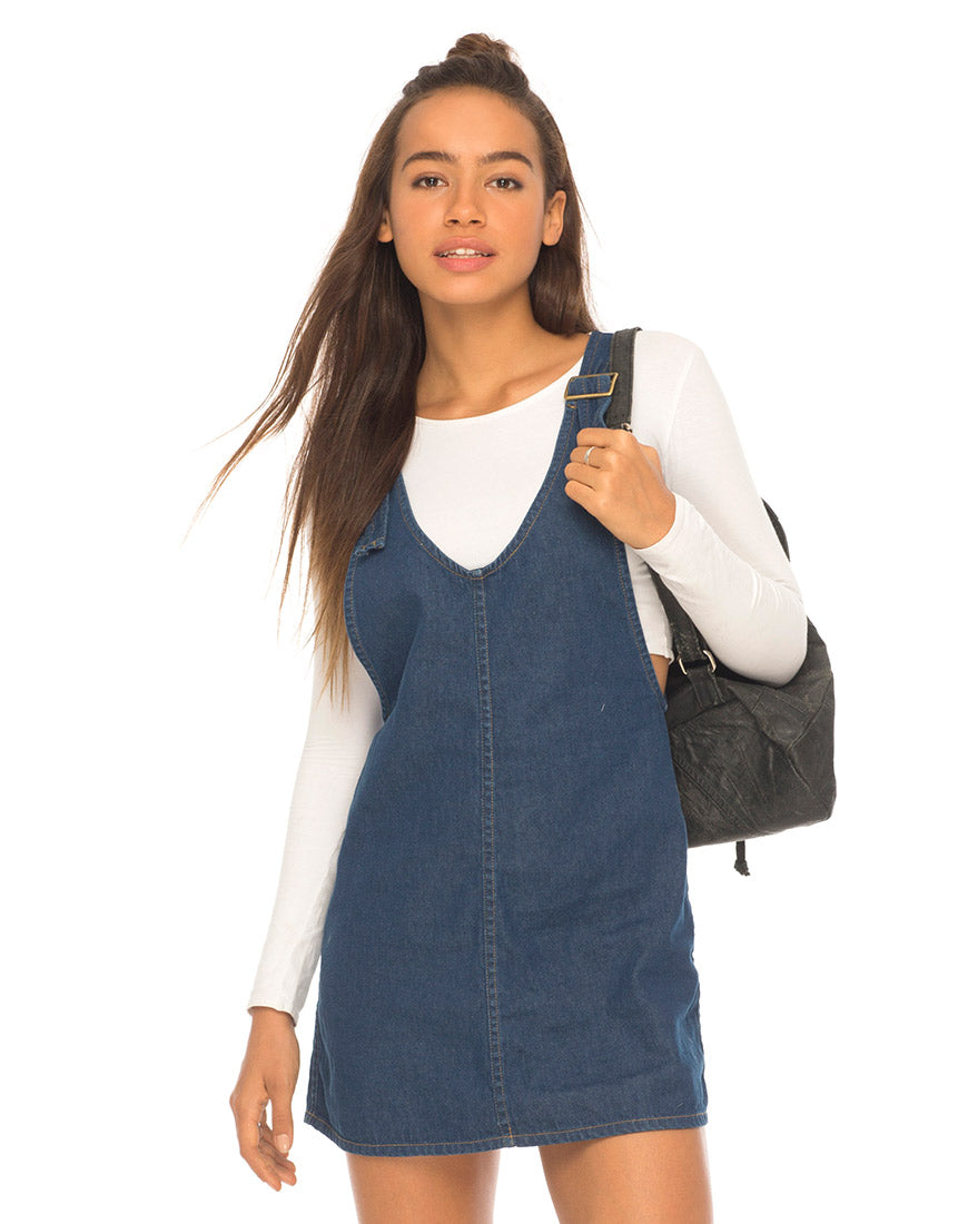 Litton Pinafore Dress in Denim Indigo-Nico Sky