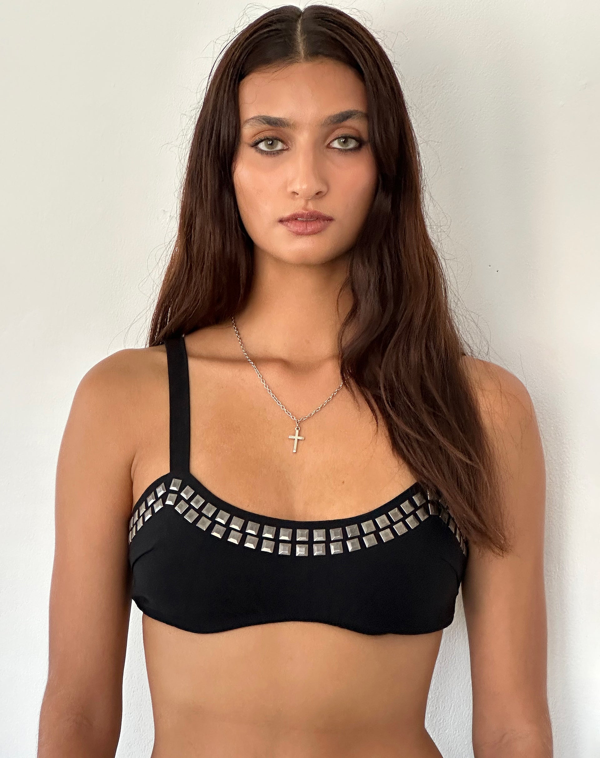 Liu Studded Bralette in Black Tailoring-Nico Sky