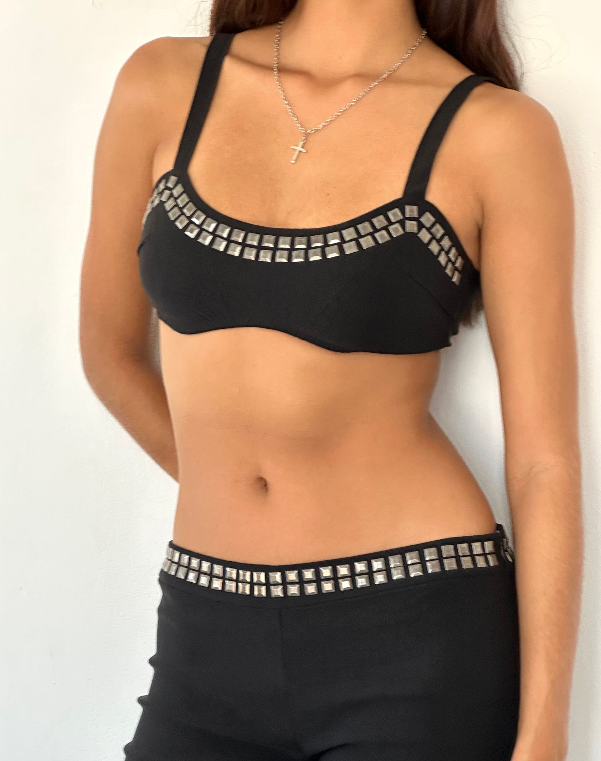 Liu Studded Bralette in Black Tailoring-Nico Sky
