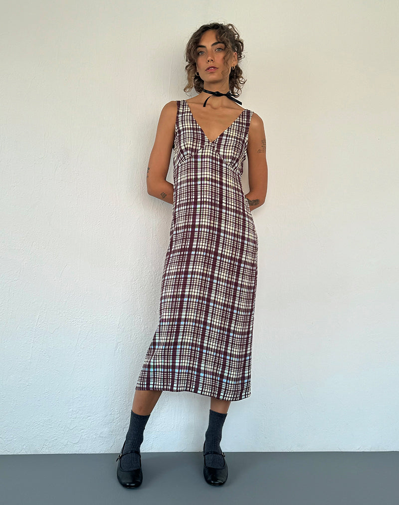Liva Midi Dress in Multi Check Brown-Nico Sky