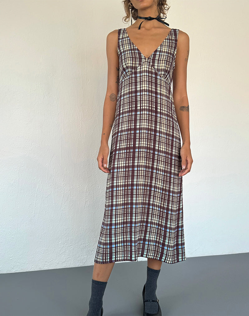 Liva Midi Dress in Multi Check Brown-Nico Sky