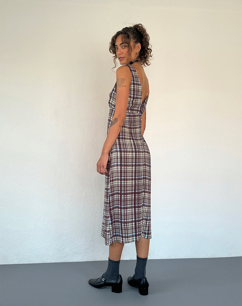 Liva Midi Dress in Multi Check Brown-Nico Sky